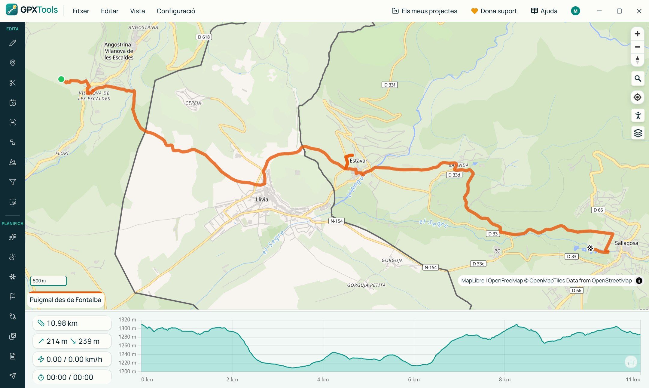 Editor with the elevation profile